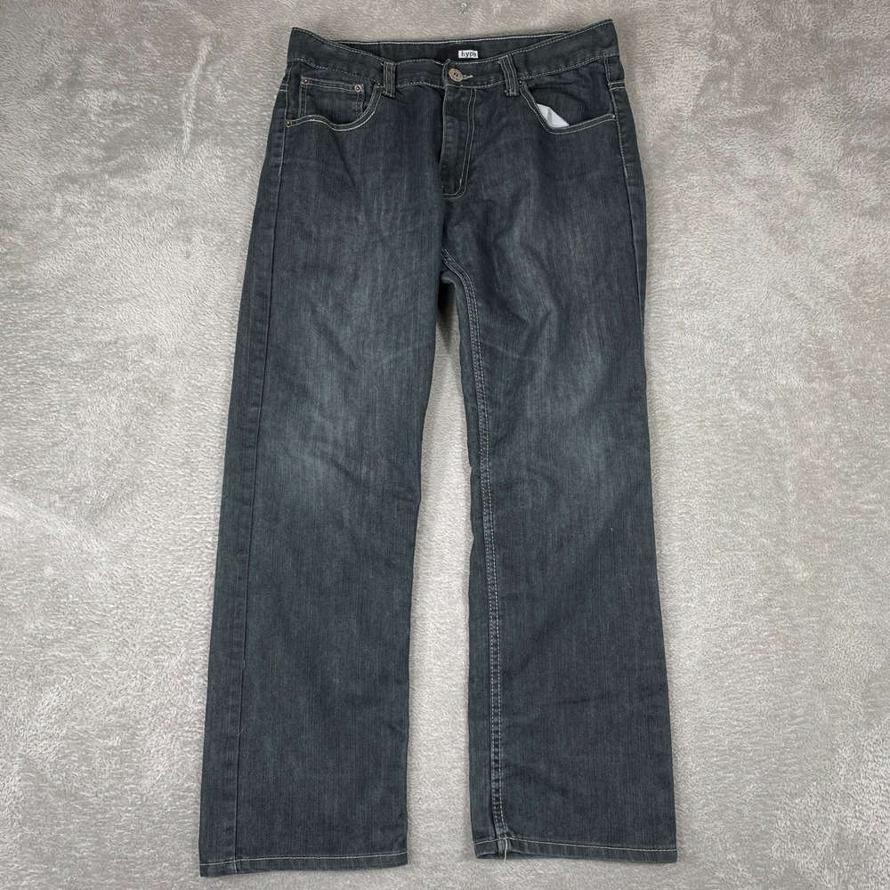 Hype Jeans Mens 34x30 Dark Wash Baggy Contrast Stitch Skater Streetwear Y2K